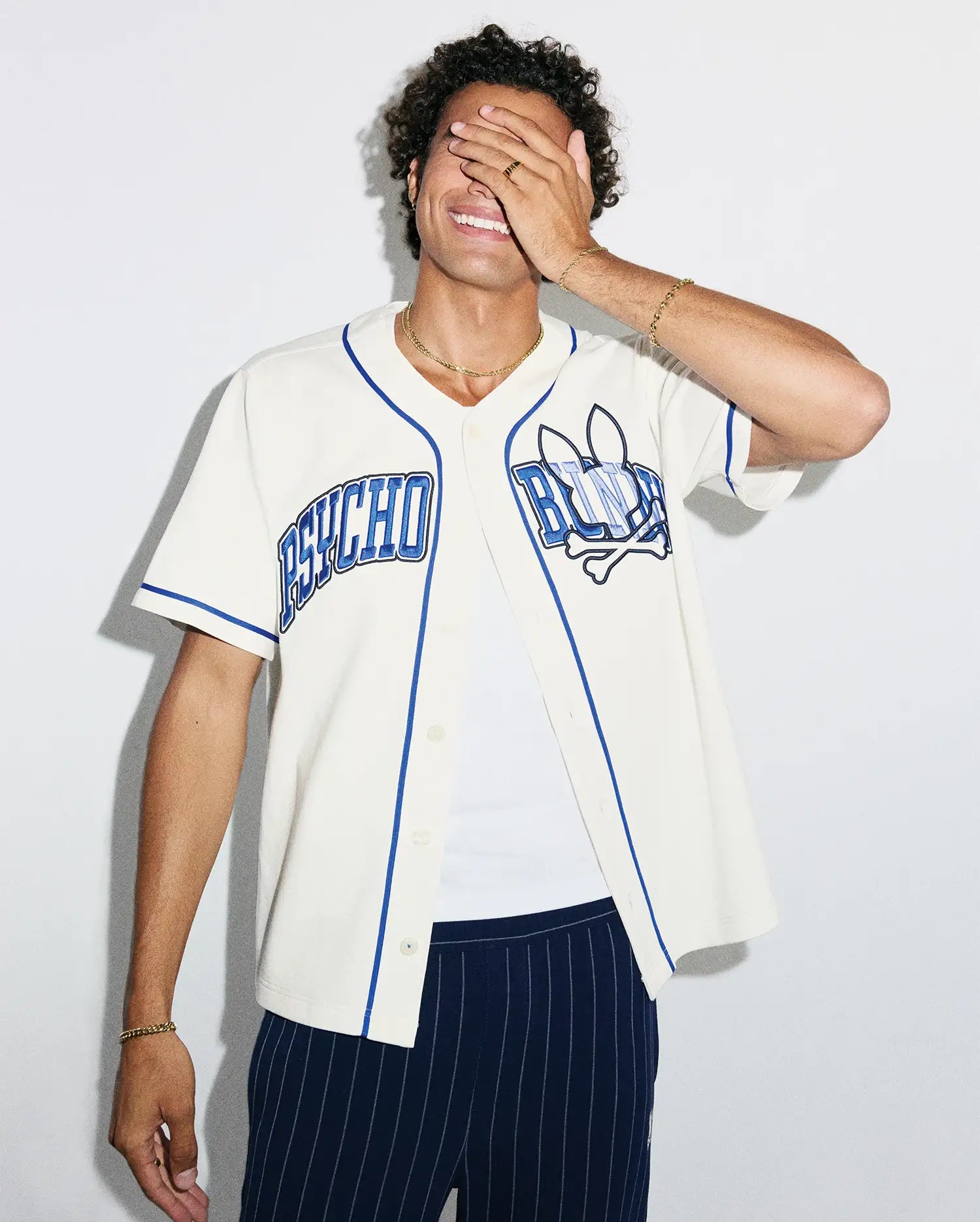 Men's Nathaniel Baseball Shirt in Ecru | Psycho Bunny