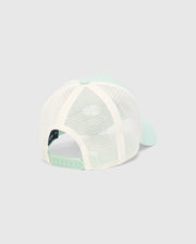 Kids Adamo Bunny Trucker Cap featuring a fresh mint green front and brim, paired with a breathable cream mesh back. This stylish cap includes an adjustable mint green snapback closure for a comfortable fit. (4)