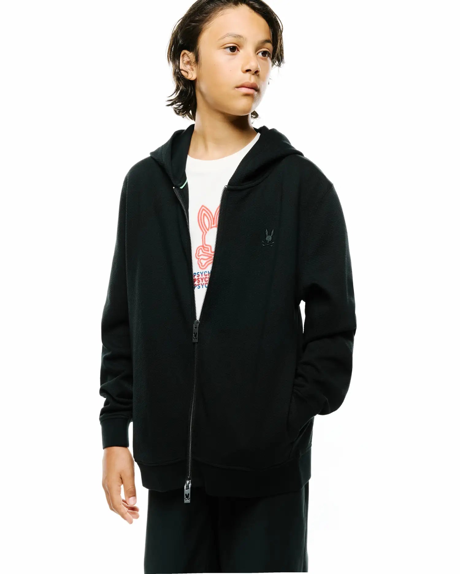 Kids Marc Full-Zip Hoodie in Black | Psycho Bunny