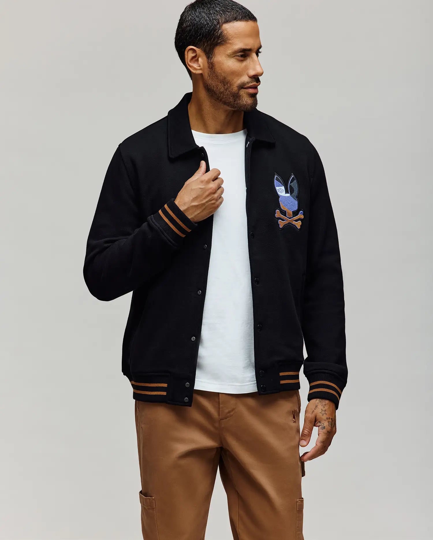 Men's Dante Pique Coach Jacket in Black | Psycho Bunny