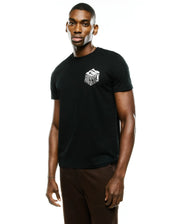 Men's Conan Pima Back Graphic Tee, a black Pima cotton jersey t-shirt with a classic fit and a small white stylized Psycho Bunny block graphic on the left chest. (2)