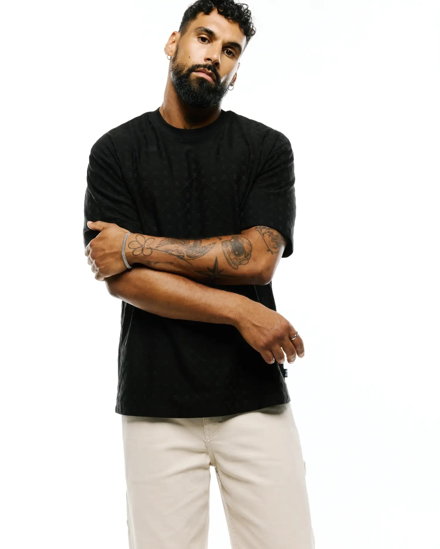 Men's Garry Jacquard Oversized Tee in Black | Psycho Bunny