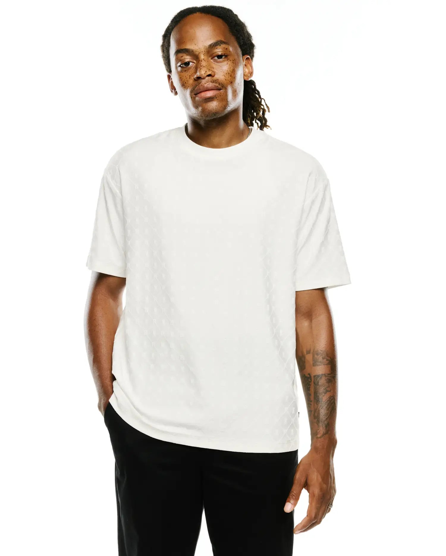 Men's Garry Jacquard Oversized-Fit Tee in Ecru | Psycho Bunny