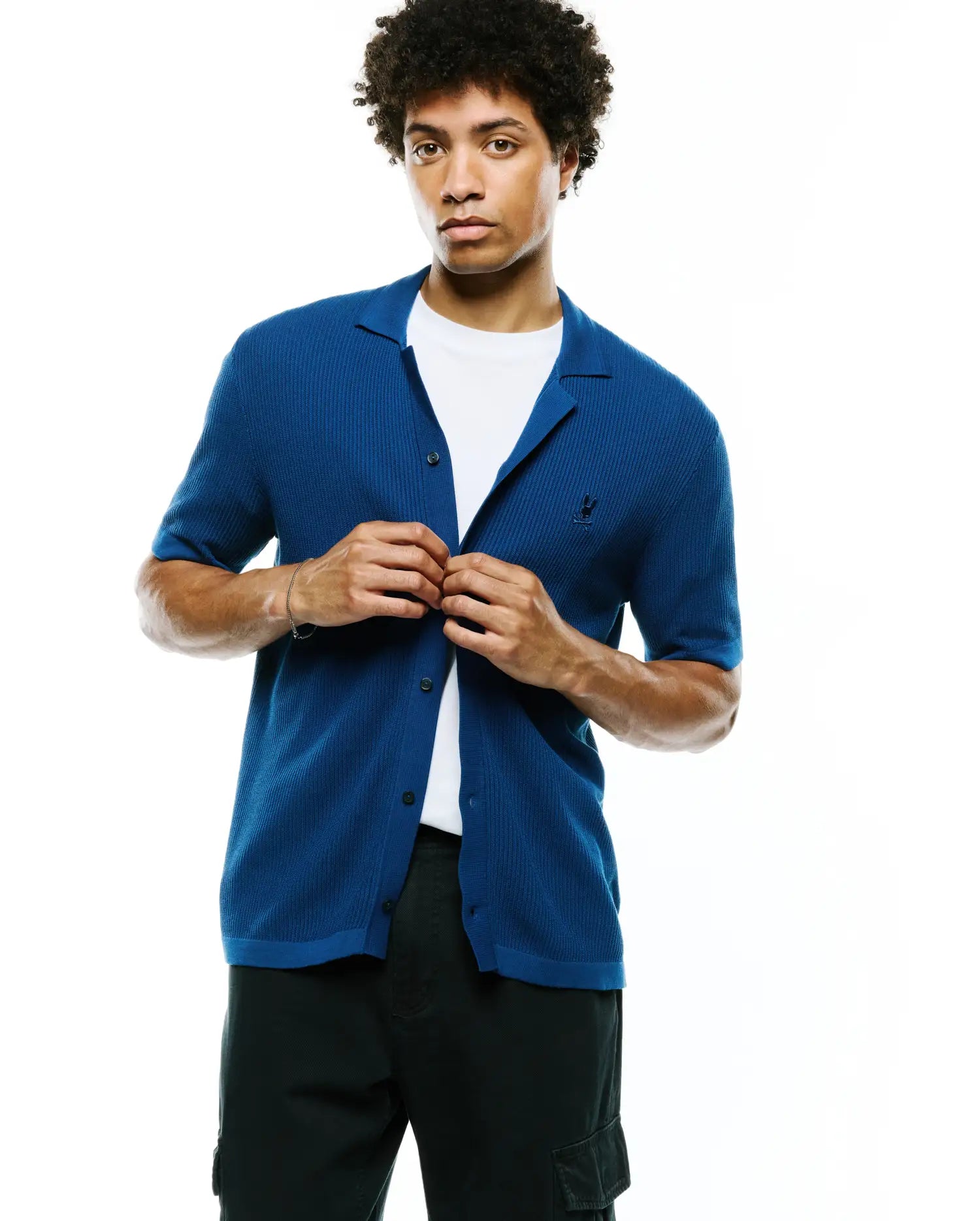 Men's Yann Knit Camp Shirt in Royal Blue | Psycho Bunny