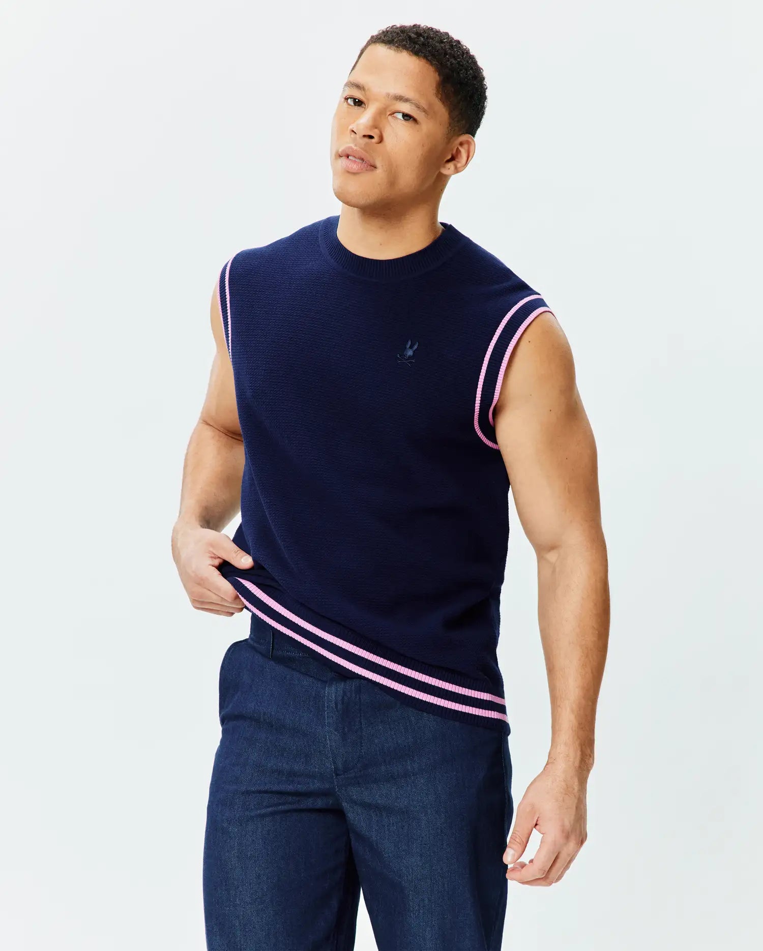 Men's Peter Knit Vest in Navy | Psycho Bunny