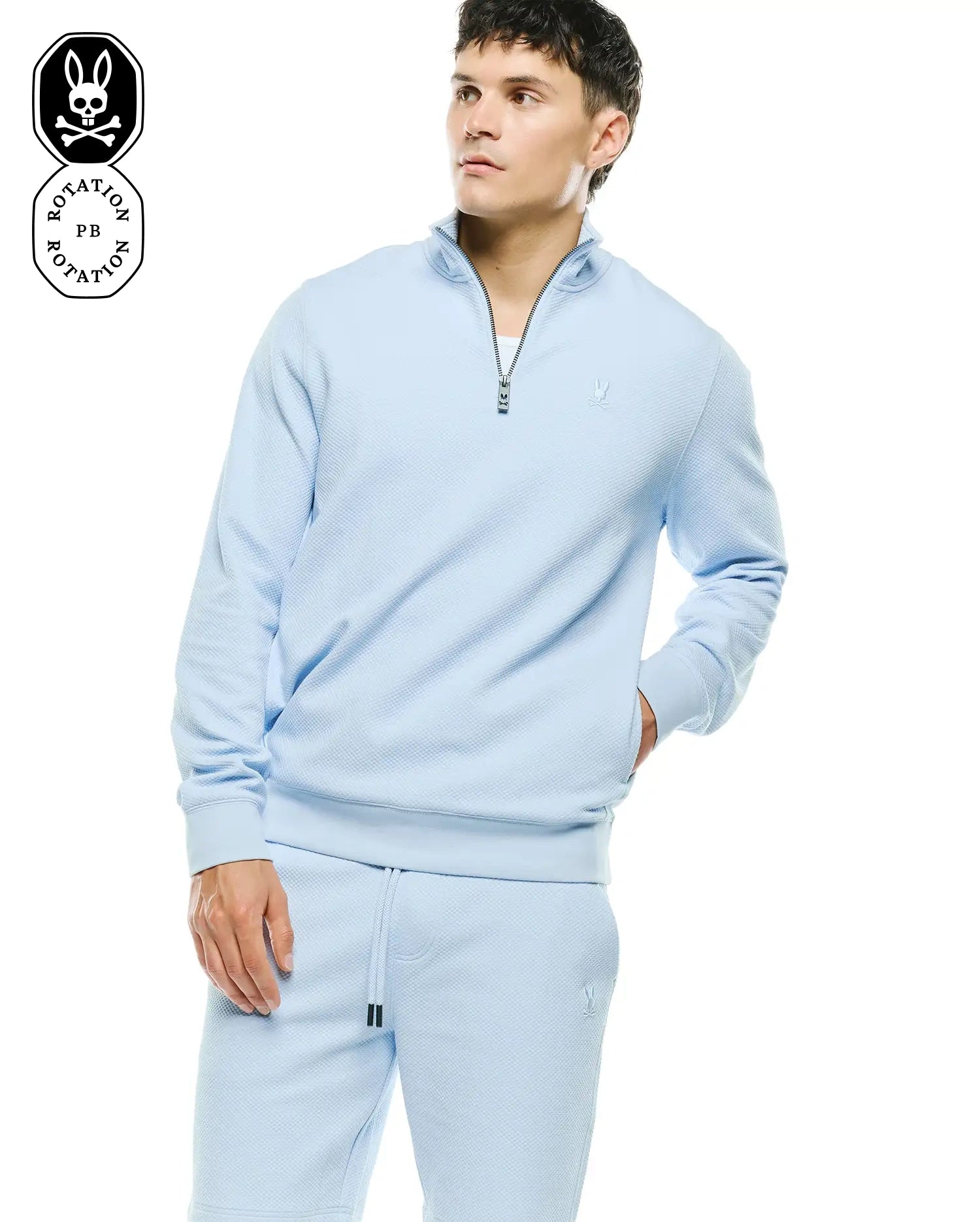 MASTER BUNNY EDITION ハーフジップシャツ アクアブルー　M Men's Marc Quarter-Zip Sweatshirt in Sky Blue | Psycho Bunny