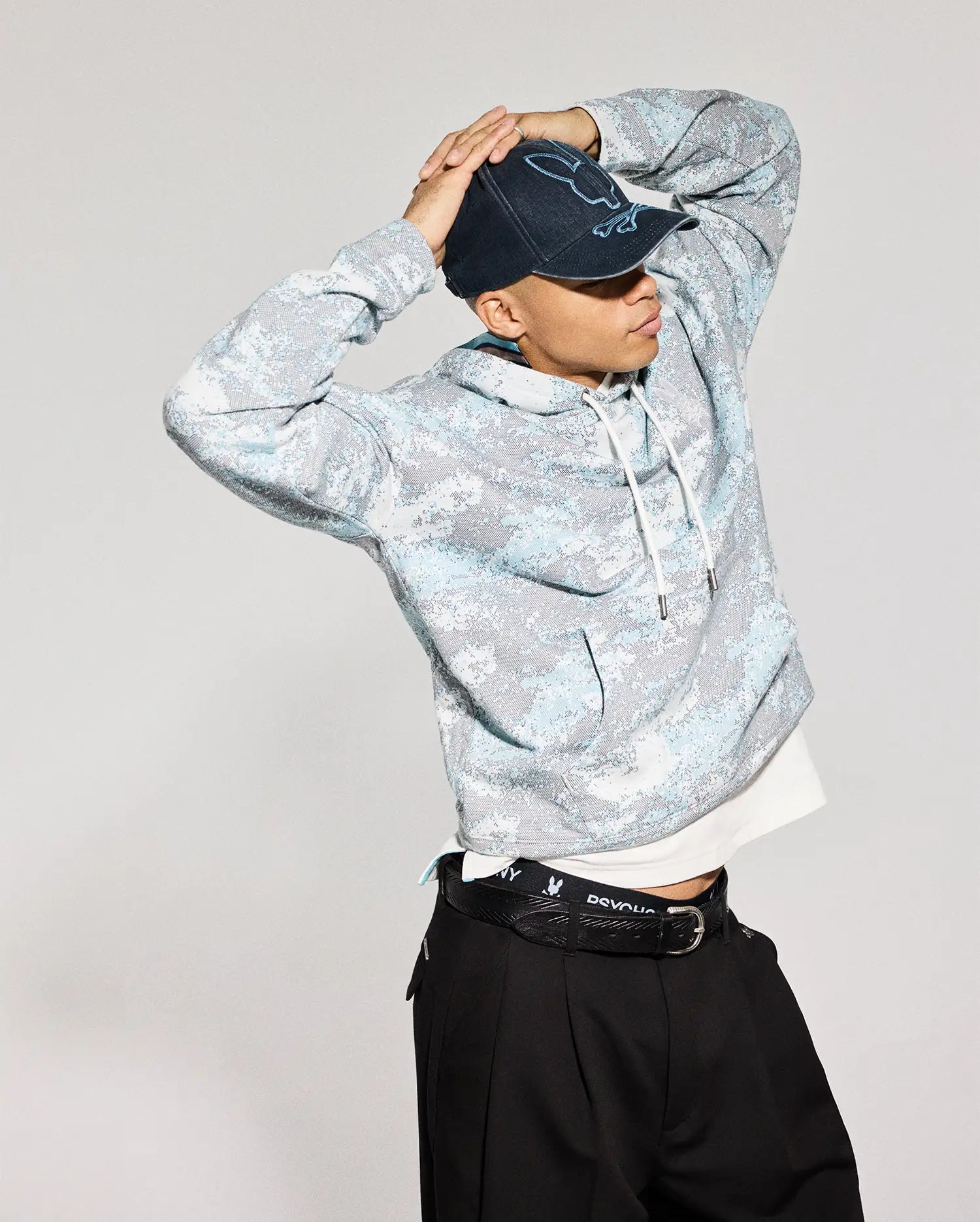 Men's Alfie All-Over Print Hoodie in Light Blue | Psycho Bunny