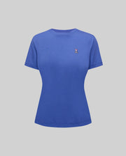 Women's Classic Tee in royal blue jersey knit, featuring a classic slim fit and a small embroidered pink and white Psycho Bunny skull logo on the left chest. (5)