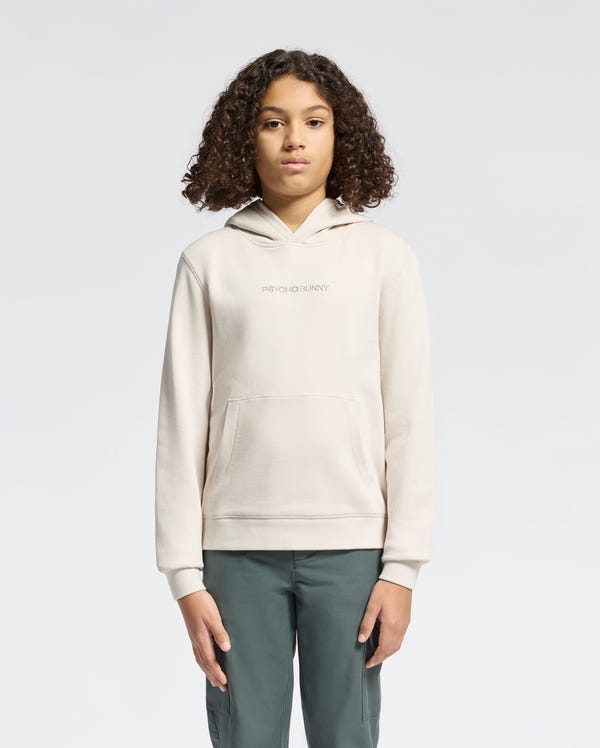 Kids | Kids' Nora Classic French Terry Hoodie in white by Psycho Bunny, featuring a cozy fit, minimalist design, and embroidered logo for a timeless, stylish look.