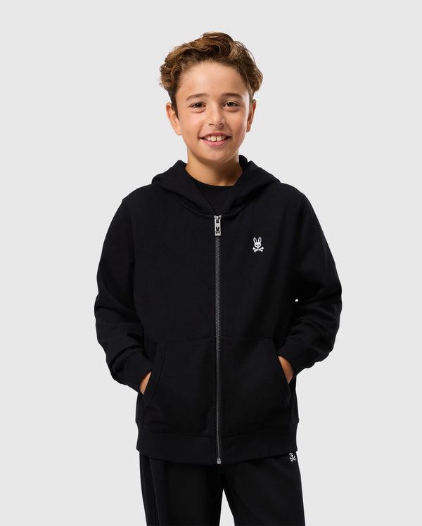 KIDS BLACK LEVY ESSENTIAL ZIP FLEECE HOODIE | PSYCHO BUNNY KIDS BLACK LEVY ESSENTIAL ZIP FLEECE HOODIE | PSYCHO BUNNY
