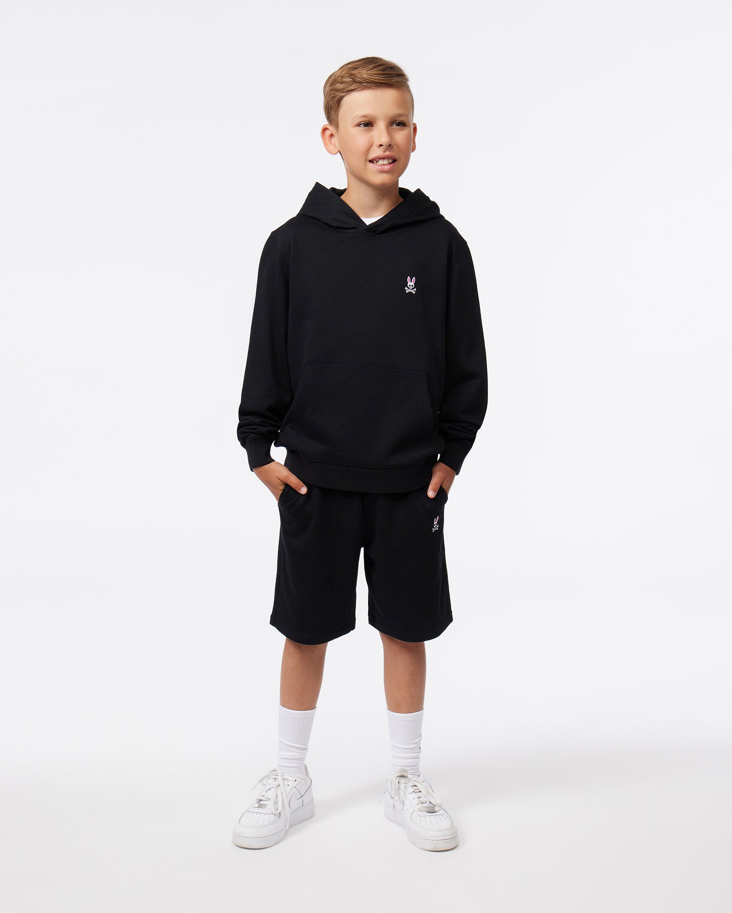 KIDS BLACK FRENCH TERRY PULLOVER HOODIE | PSYCHO BUNNY – Psycho Bunny