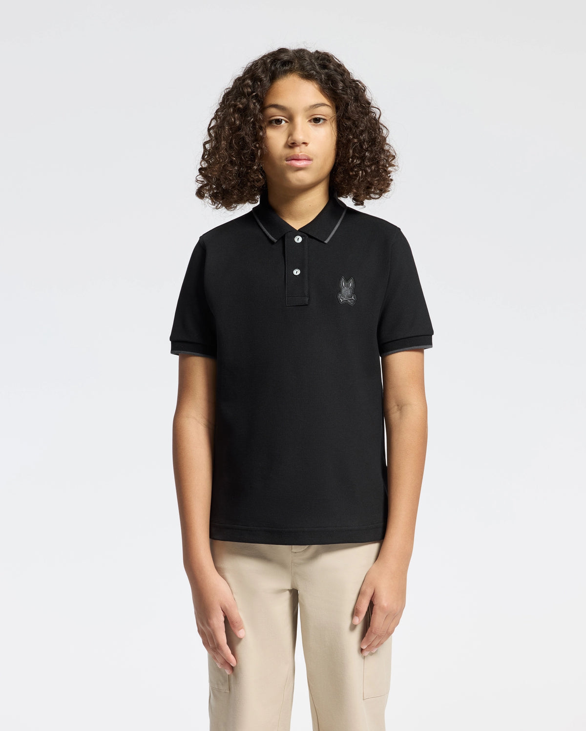 Kids | Kids' black New Castle Piqué Polo by Psycho Bunny, featuring an embroidered logo, and soft Pima cotton for a sleek, comfortable fit.