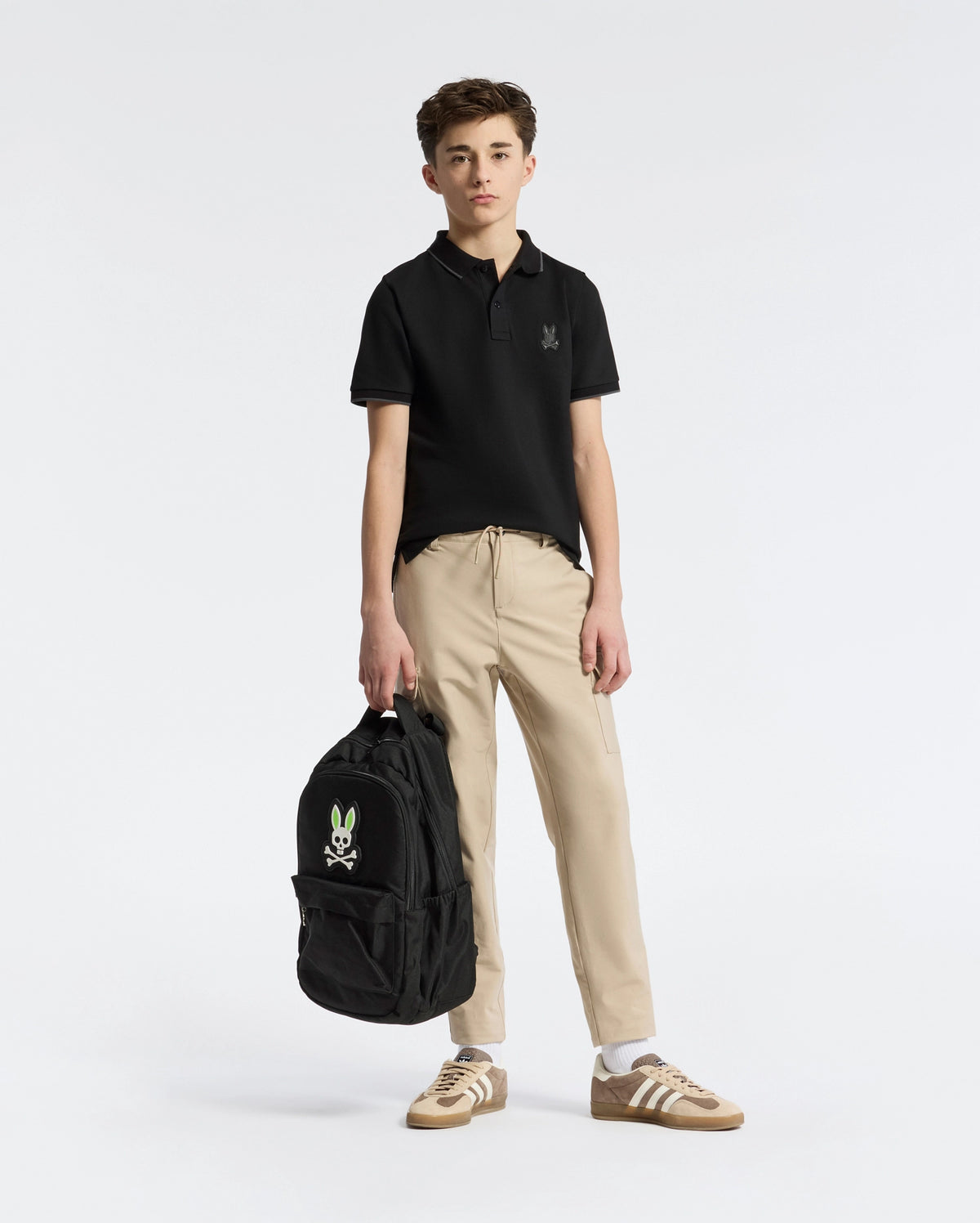 Teen | Kids' black New Castle Piqué Polo by Psycho Bunny, featuring an embroidered logo, and soft Pima cotton for a sleek, comfortable fit.