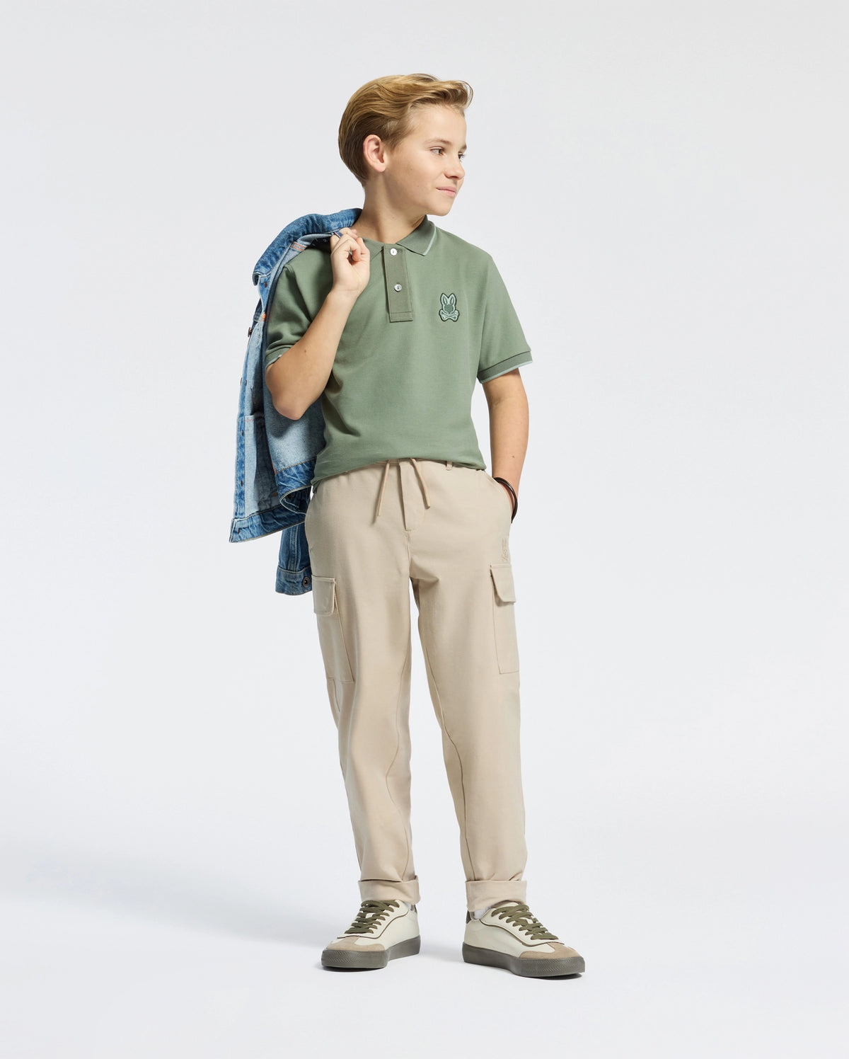 Kids | Kids' New Castle Piqué Polo in green by Psycho Bunny, featuring an embroidered logo and a classic design for a stylish, polished look.