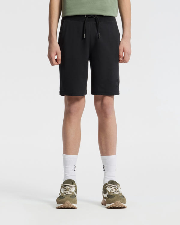 Teen | Kids' Black French terry sweatshorts with a soft feel, elastic waistband, and side pockets for comfort.
