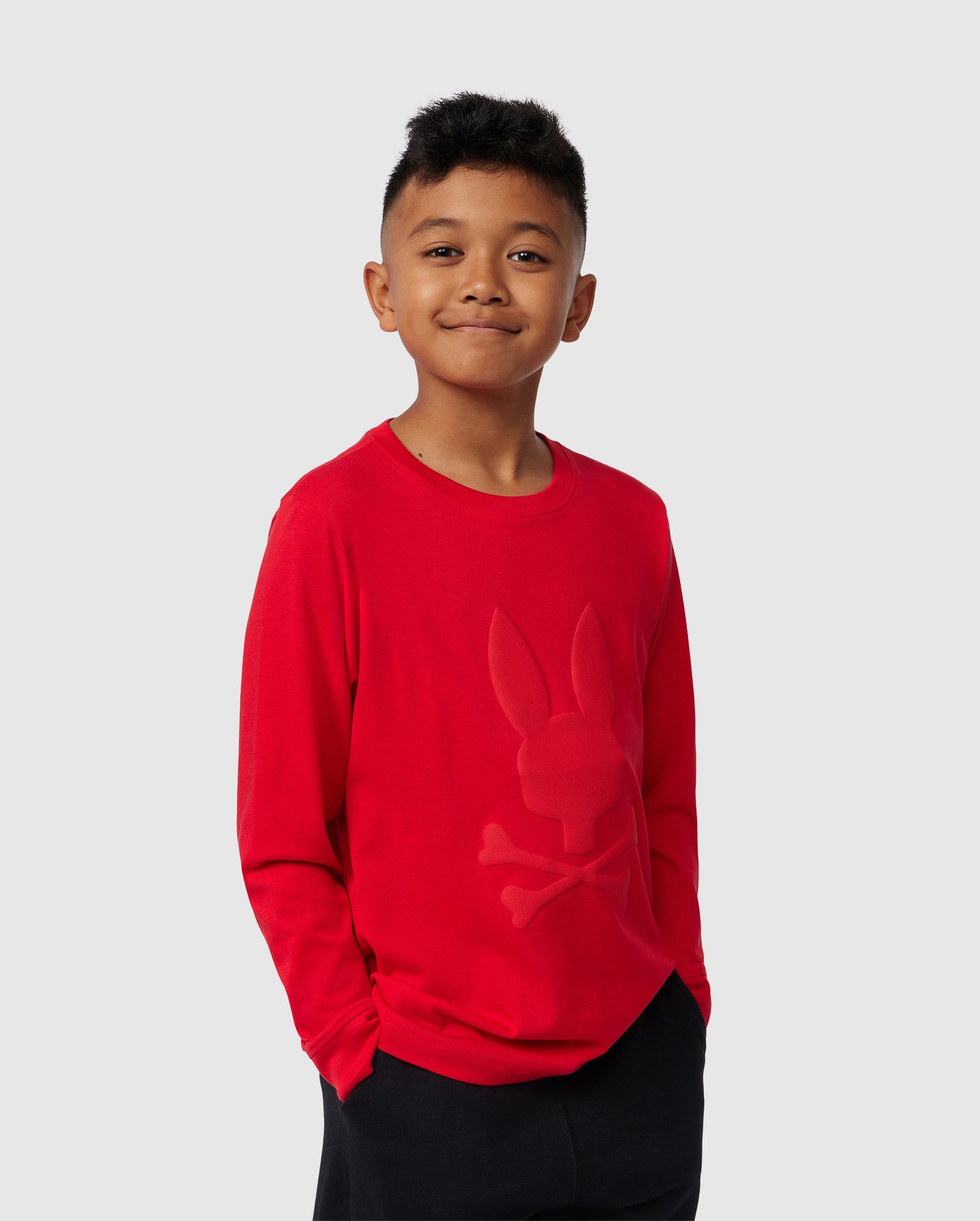 KIDS RED SACRAMENTO RUBBER EMBOSSED LONG SLEEVE TEE | PSYCHO BUNNY