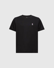 Psycho Bunny's KIDS CLASSIC CREW NECK TEE (B0U014CRPC) features a classic black design made from 100% Pima cotton, with a minimal graphic logo on the left chest. This shirt boasts a round neckline and short sleeves, ideal for back-to-school outfits against a plain white background.