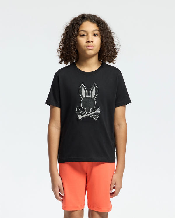 Kids | Kids' New Castle Embroidered Graphic Tee by Psycho Bunny, featuring a bold embroidered logo on soft cotton for a stylish and comfortable fit.