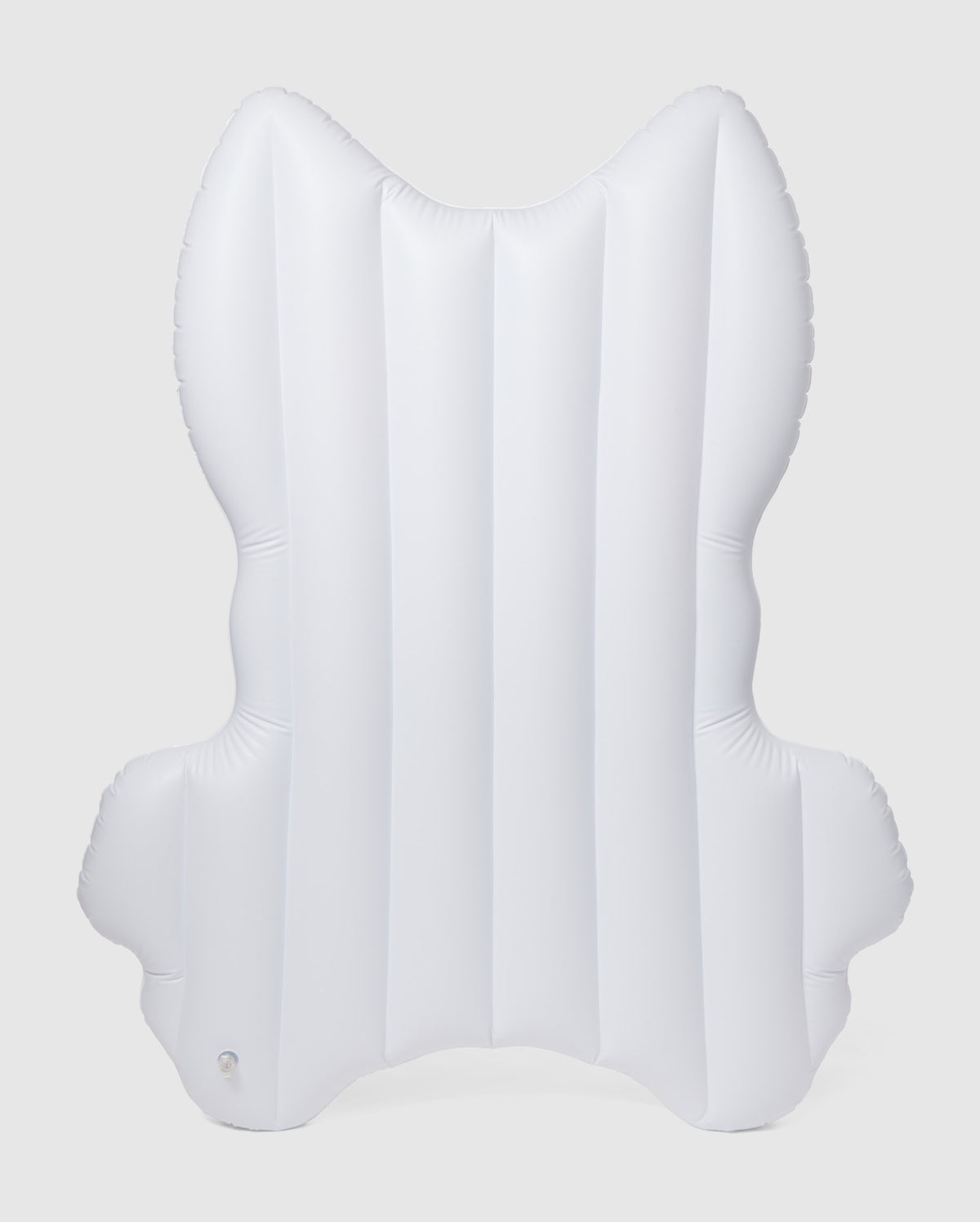 A white, inflatable pool floatie with a design resembling cat ears and paws. Made from durable PVC, the Psycho Bunny POOL FLOATIE - B6A386B200 has vertical seams down the middle and is perfect for your next resort vacation. Positioned against a plain, light gray background, it's ready for fun in the sun.
