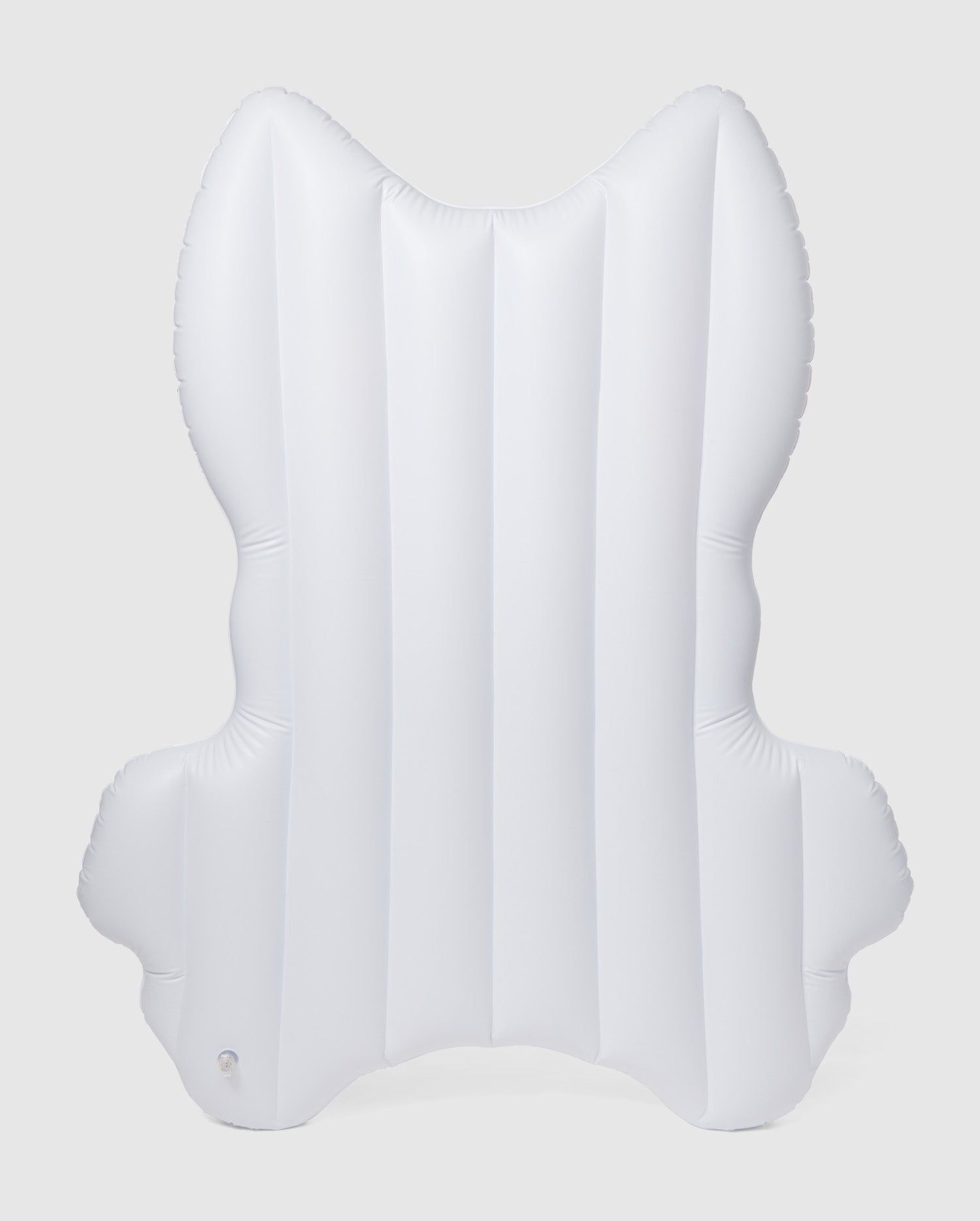A white, inflatable pool floatie with a design resembling cat ears and paws. Made from durable PVC, the Psycho Bunny POOL FLOATIE - B6A386B200 has vertical seams down the middle and is perfect for your next resort vacation. Positioned against a plain, light gray background, it's ready for fun in the sun.