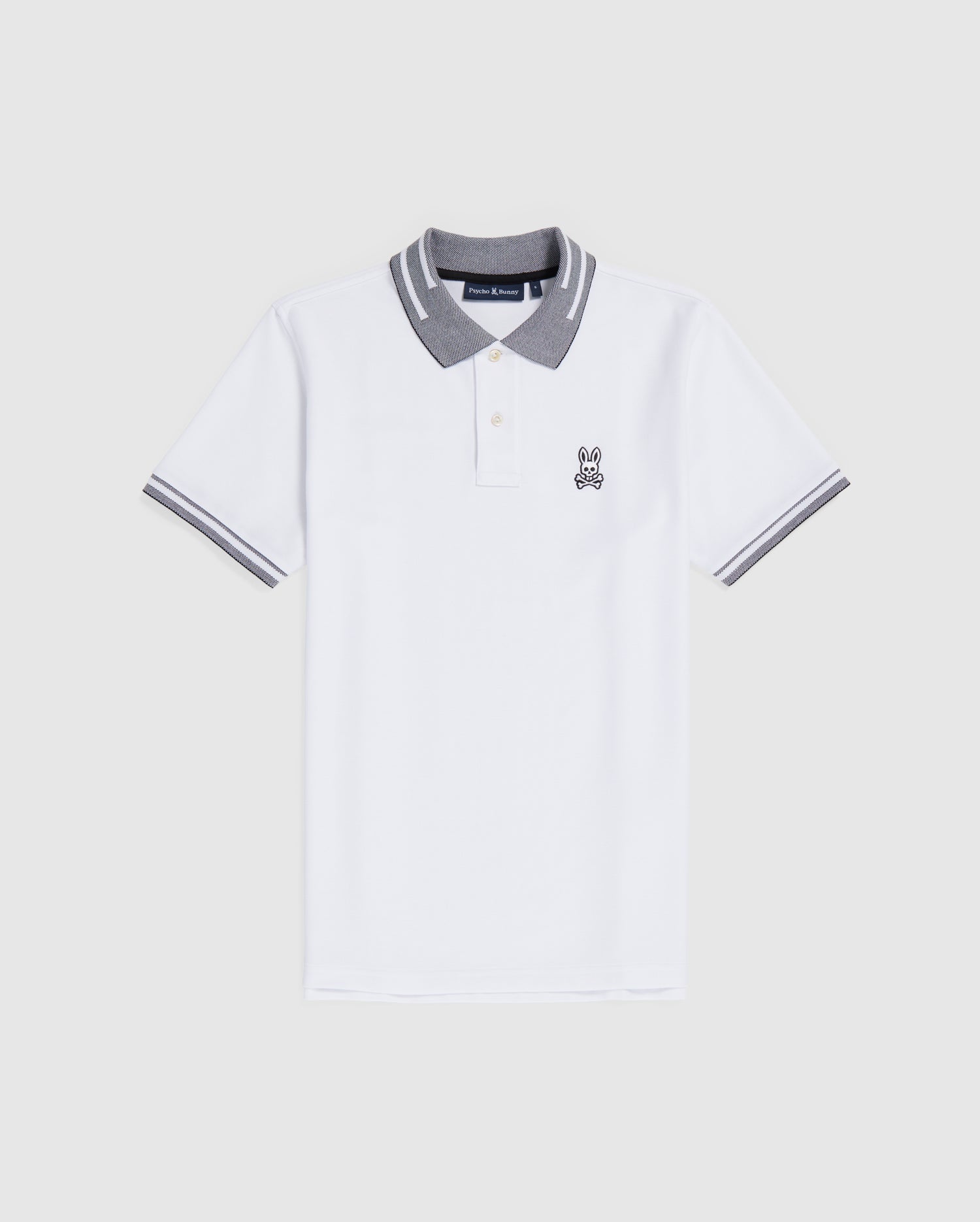 MENS WHITE AND BLACK CHESTER PIQUE POLO | PSYCHO BUNNY – Psycho Bunny