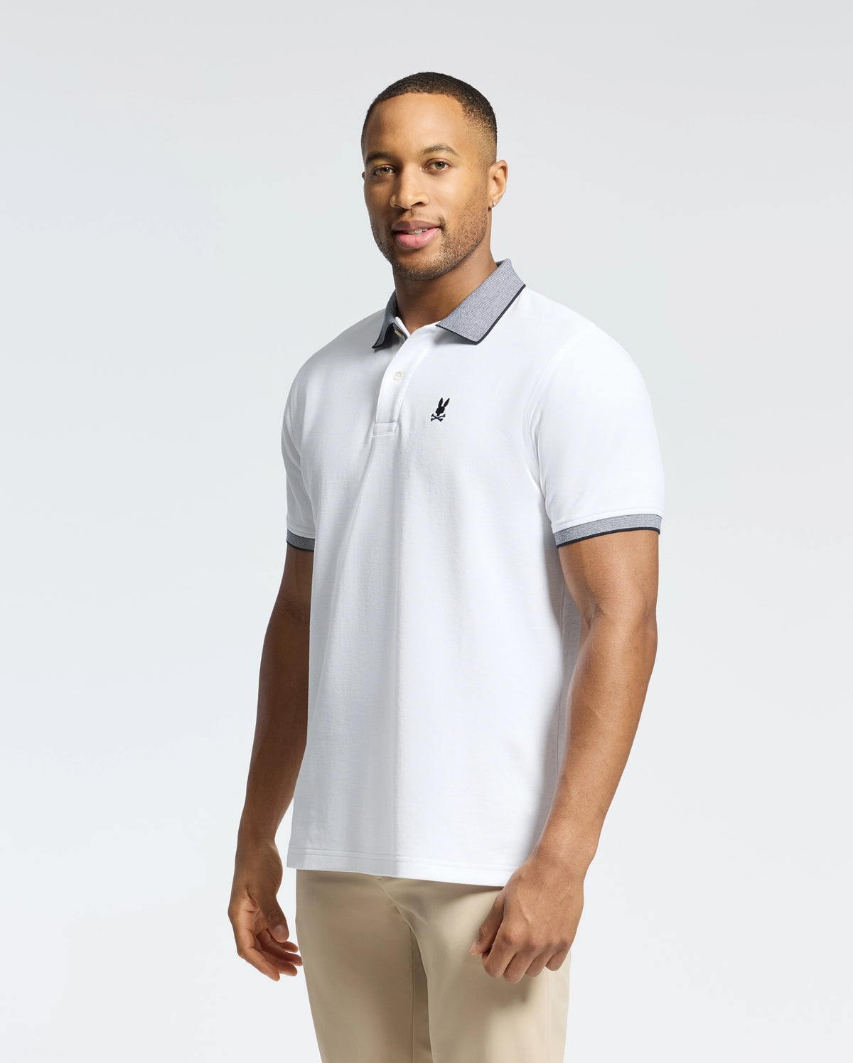 Mens White Jonas Micro Stripe Collar Pique Polo | Psycho Bunny