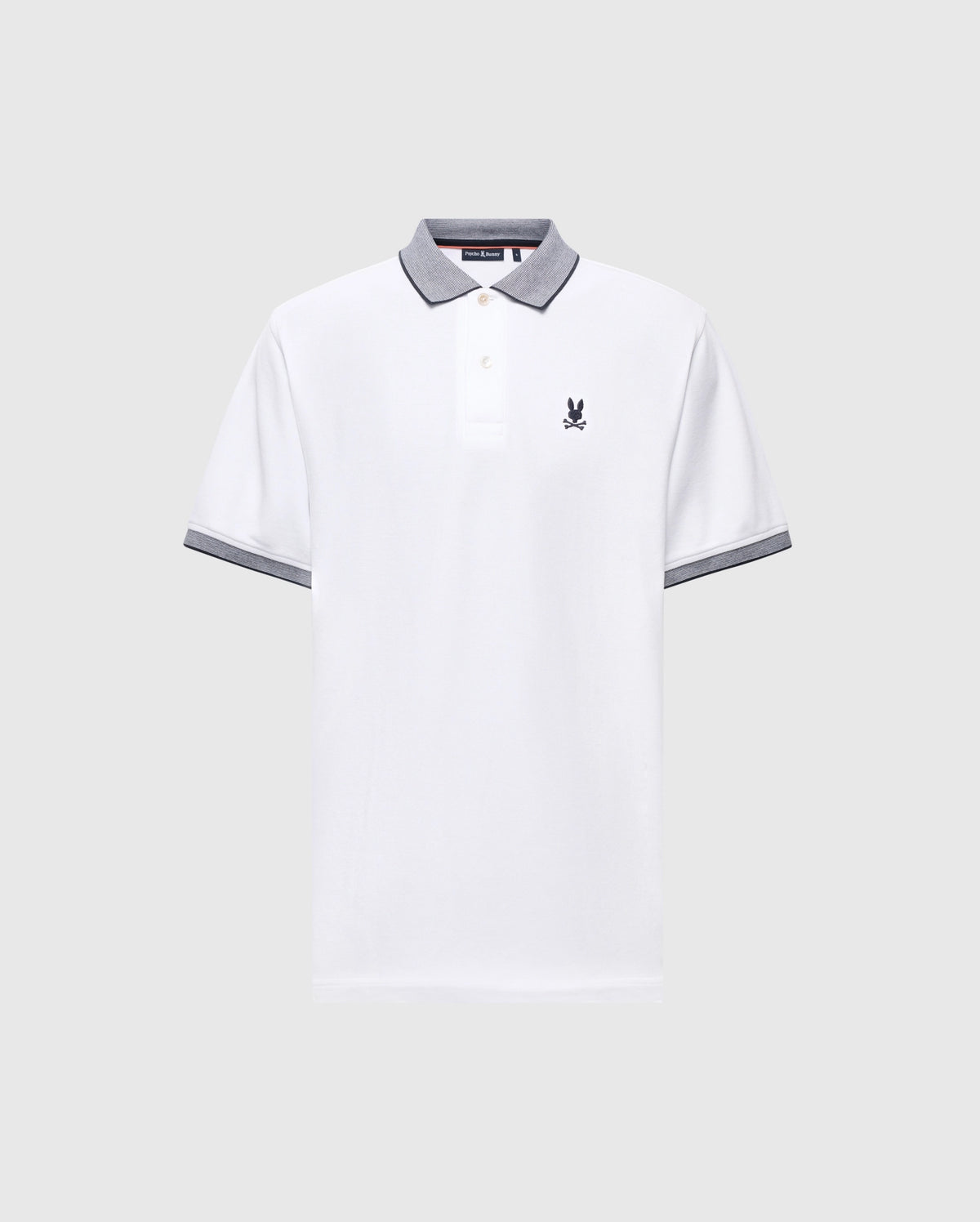 Mens White Jonas Micro Stripe Collar Pique Polo | Psycho Bunny
