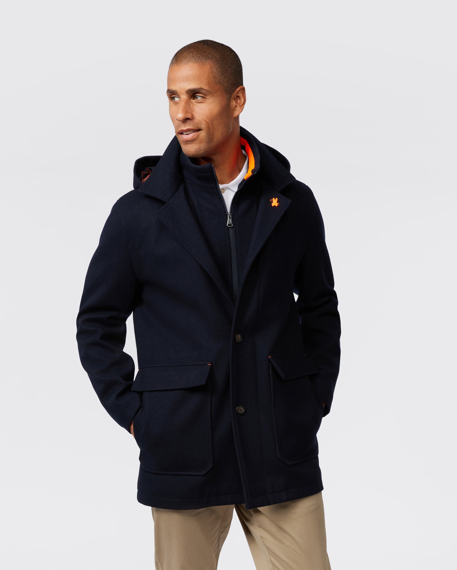 MENS CHESTER WOOL BLEND COAT WITH REMOVABLE HOOD | PSYCHO BUNNY