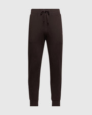 The Psycho Bunny MENS LEVY ESSENTIAL FLEECE SWEATPANT - B6P721D200 features a black jogger design with an elastic waistband and drawstring, cuffed ankles, and is ideal for casualwear. Displayed on a plain white background.