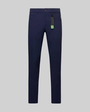 Navy blue Mens Maverick 10k Step Pant with a classic fit, featuring a small embroidered neon green Psycho Bunny skull logo on the right hip and a hanging neon green brand tag.