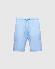 The MENS TAYLOR LIGHT PIQUE SWEATSHORT by Psycho Bunny is a lightweight blue design with an elastic waistband, drawstring, and soft Pima cotton. It includes two front pockets and a subtle embroidered logo on the right side, making it ideal for a casual-chic wardrobe. Model: B6R344F200.