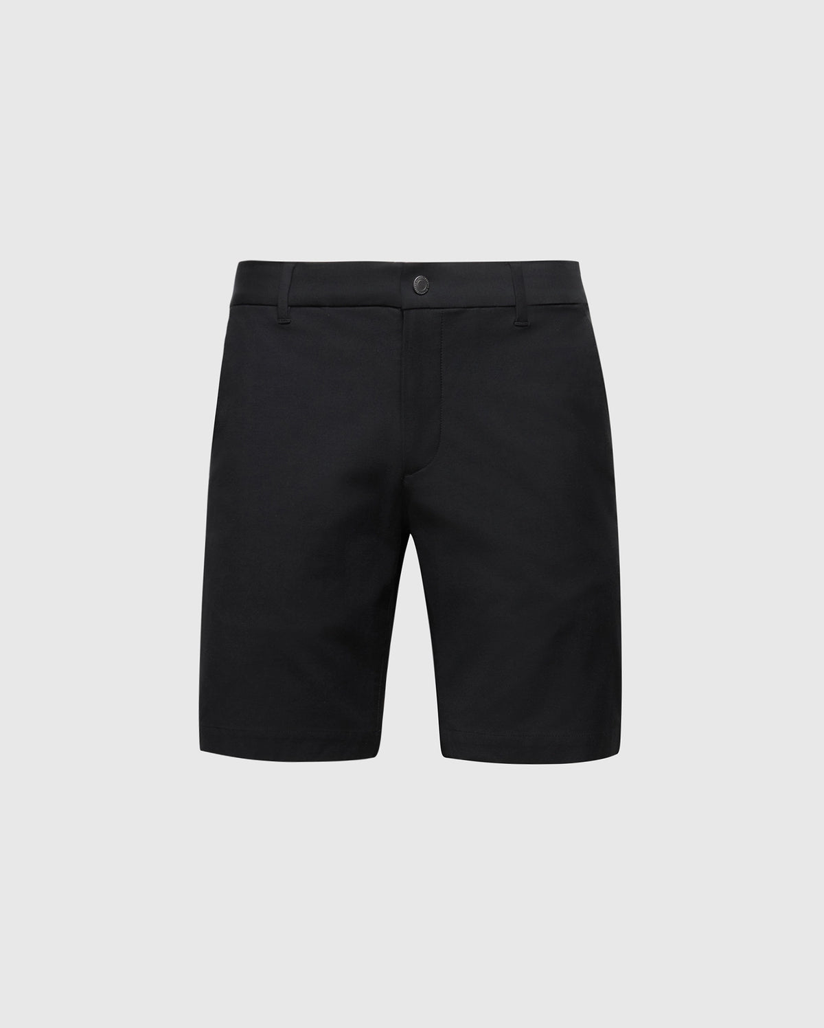The Men's Franklin Golf Short - B6R466F200 by Psycho Bunny is versatile black, knee-length attire featuring a button and zipper closure with belt loops. Ideal for casual outings or golf, it combines classic style with modern functionality, showcased on a plain light gray background.