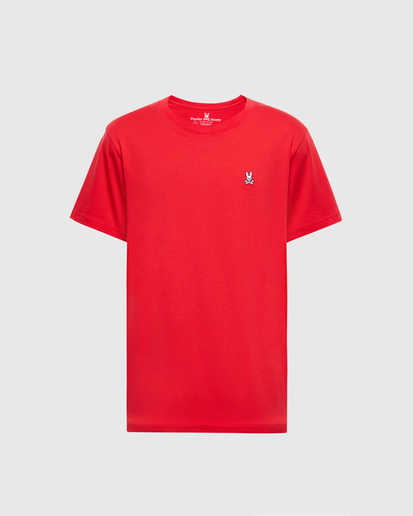 Psycho Bunny's Men's Classic Crew Neck Tee (B6U014CRPC) in red is made from 100% Pima cotton, showcasing the embroidered logo on the left chest against a plain background.