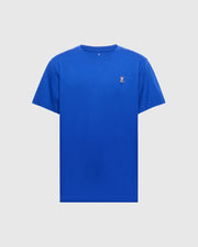 The Psycho Bunny MENS CLASSIC CREW NECK TEE - B6U014CRPC in rich blue features a small embroidered bunny logo on the left chest and offers a comfortable fit with its soft Pima cotton short sleeves.