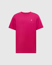 The Psycho Bunny Men's Classic Crew Neck Tee (B6U014CRPC) is a bright pink, soft Pima cotton tee with short sleeves and a small embroidered bunny logo on the left chest.