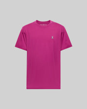 The Psycho Bunny MENS CLASSIC CREW NECK TEE (B6U014F200) is a premium magenta Pima cotton shirt with a white embroidered bunny logo on the left chest, shown against a light gray background.