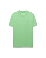 Mens Classic Crew Neck Tee in mint green, featuring a classic fit and smooth jersey knit fabric. Small embroidered Psycho Bunny skull logo with white, black, and pink accents on the left chest. (1)