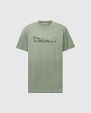 Explore the Psycho Bunny Men's Berni Embroidered Wordmark Graphic Tee in green Pima cotton, showcasing a textured logo on the chest and an embroidered bunny logo. This short-sleeve tee with a crew neckline combines impeccable style and comfort.