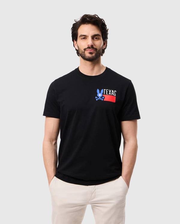 Male model wearing men's pima cotton texas city tee