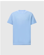 The MENS TAYLOR PIQUE TEE - B6U579F200 by Psycho Bunny is a light blue Pima cotton T-shirt featuring a small embroidered Bunny logo on the left chest, with a crew neckline and short sleeves, set against a plain gray background.