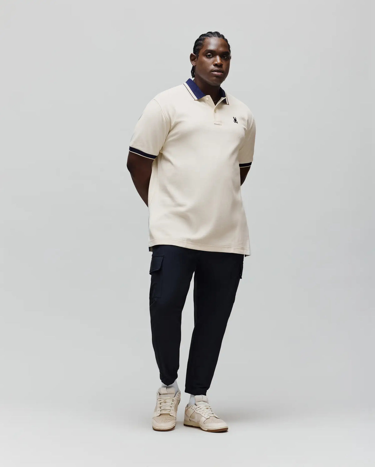 MENS BIG AND TALL INDIGO TEXTURED COLLAR PIQUE POLO - BT0100016