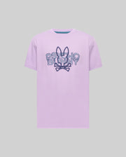 Mens Big And Tall Herman Graphic Tee, a classic fit lavender jersey t-shirt featuring a large, distressed blue Psycho Bunny skull and text graphic on the chest.