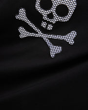 Mens Big And Tall Stan Graphic Tee featuring a black jersey fabric with a large, embroidered white and black checkered skull and crossbones graphic on the chest, offering a relaxed fit. (2)