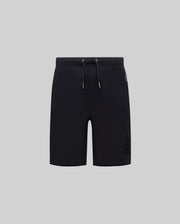 Kids Barry Modal Short, black jersey shorts with a relaxed fit, featuring a tonal embroidered Psycho Bunny skull logo on the right leg and a blue Psycho Bunny side tag.