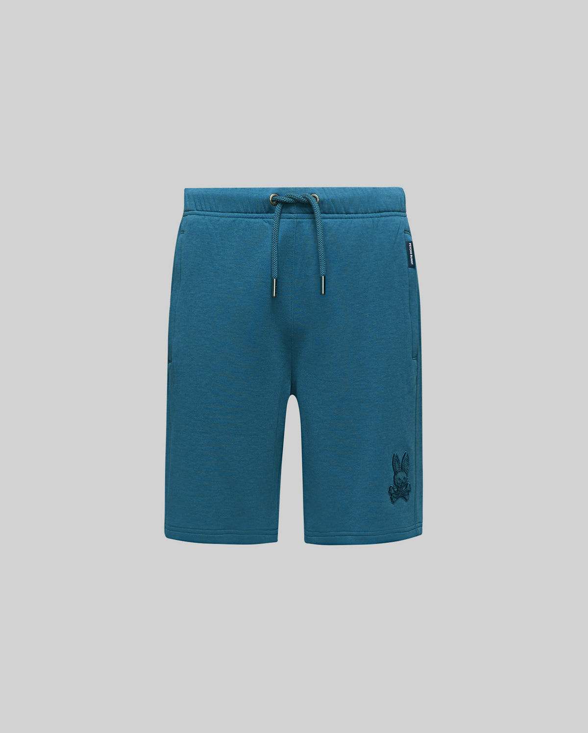 Kids Barry Modal Short, deep teal relaxed fit shorts in a soft modal blend, featuring a drawstring waist, side pockets, and a tonal embroidered Psycho Bunny skull logo on the right thigh.