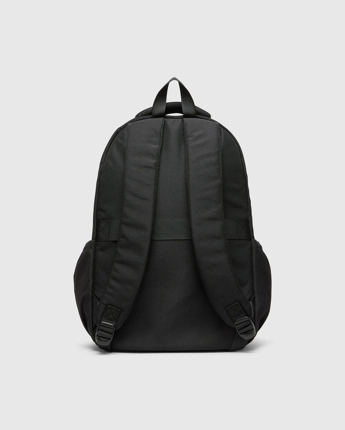 Psycho Bunny Kids Pal Backpack in black, featuring padded shoulder straps, a top carry handle, and adjustable bottom straps, crafted from durable fabric. (4)