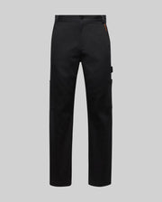The Psycho Bunny MENS RUSSELL CARPENTER PANT - MB0600005 features a black regular fit, straight legs, cargo pockets, right leg loop, and waist button closure, shown against a plain light grey background.