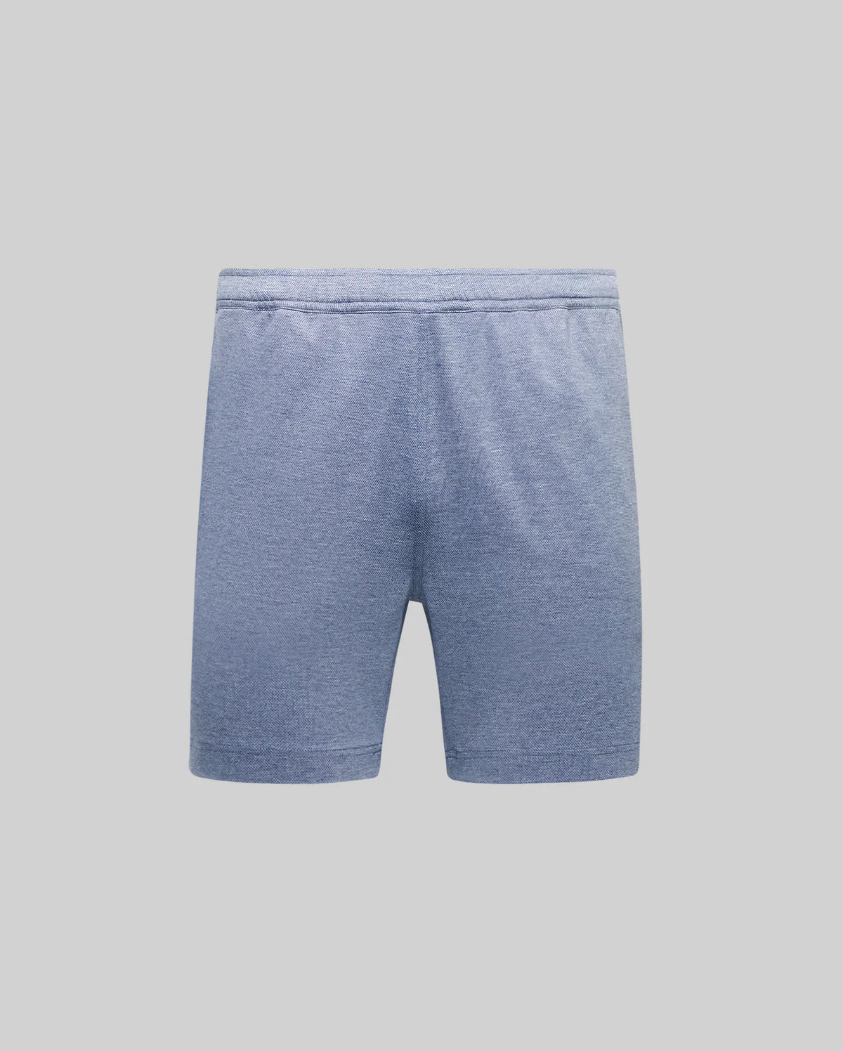 Mens Koda Oxford Short, light blue heathered pique knit shorts featuring a relaxed fit, elastic waistband, and a smooth, unadorned design.