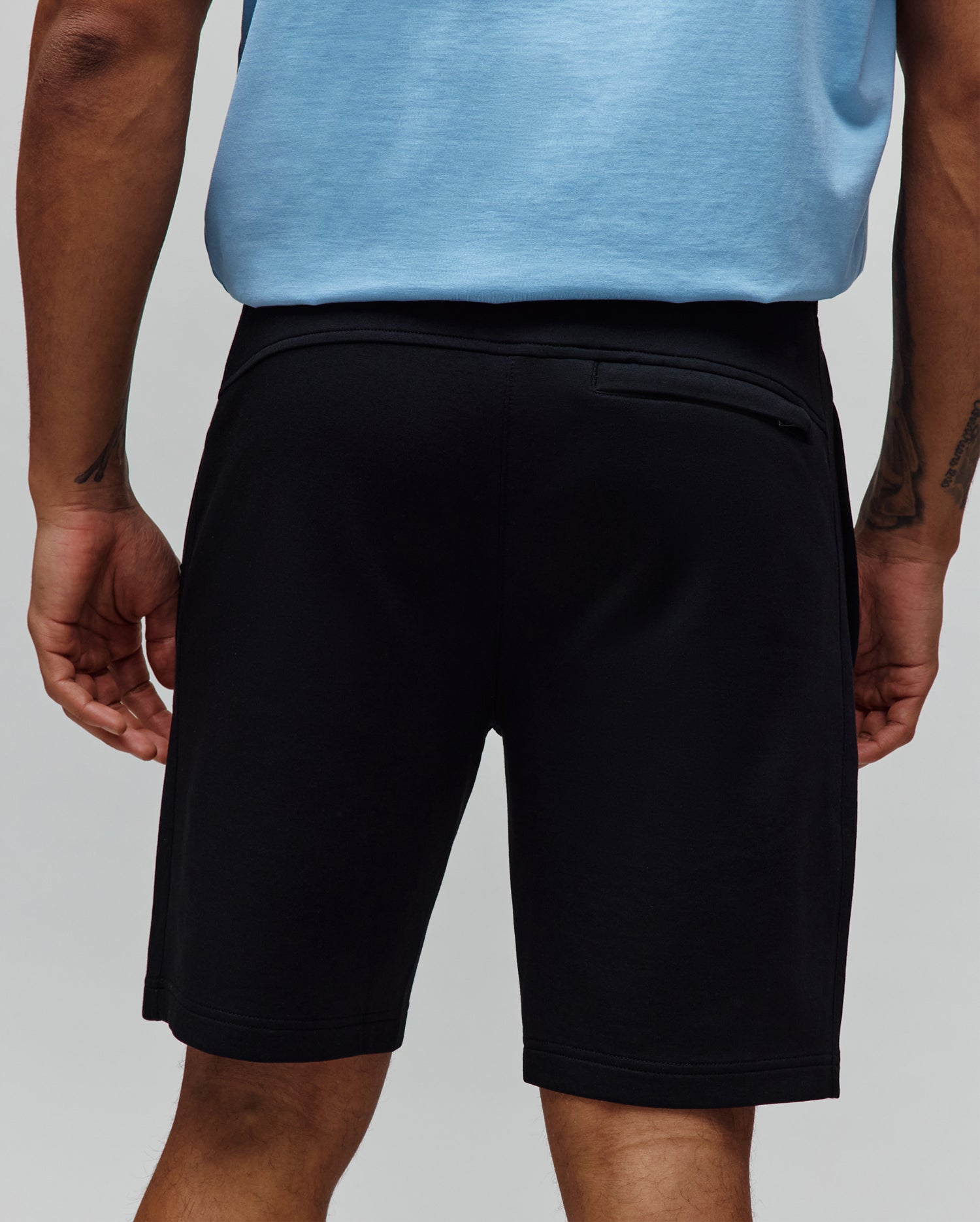 Mens Barry Short, black classic fit, soft jersey knit shorts featuring a discreet rear zippered pocket, refined streetwear style, and a comfortable elastic waistband.
