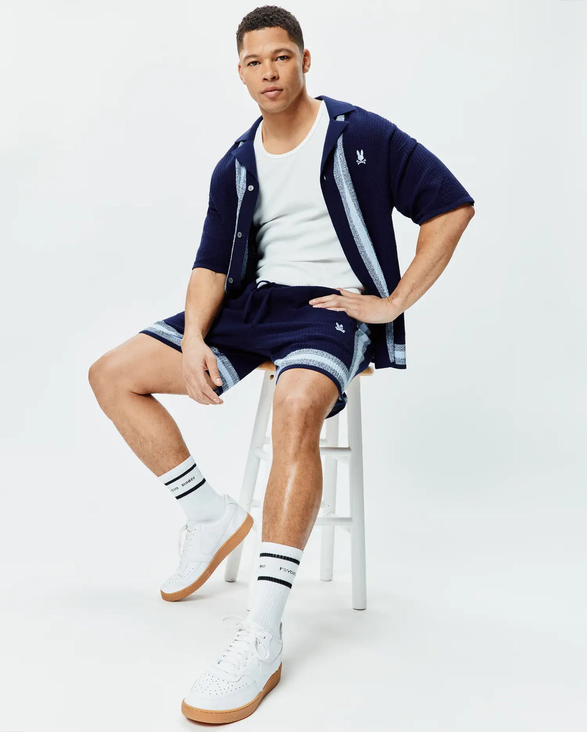 Psycho Bunny X SWIMS The Breeze Tennis Knit Sneakers Shoes Navy Blue Men Size 11 Kids Holden Knit Short 3 main image 2